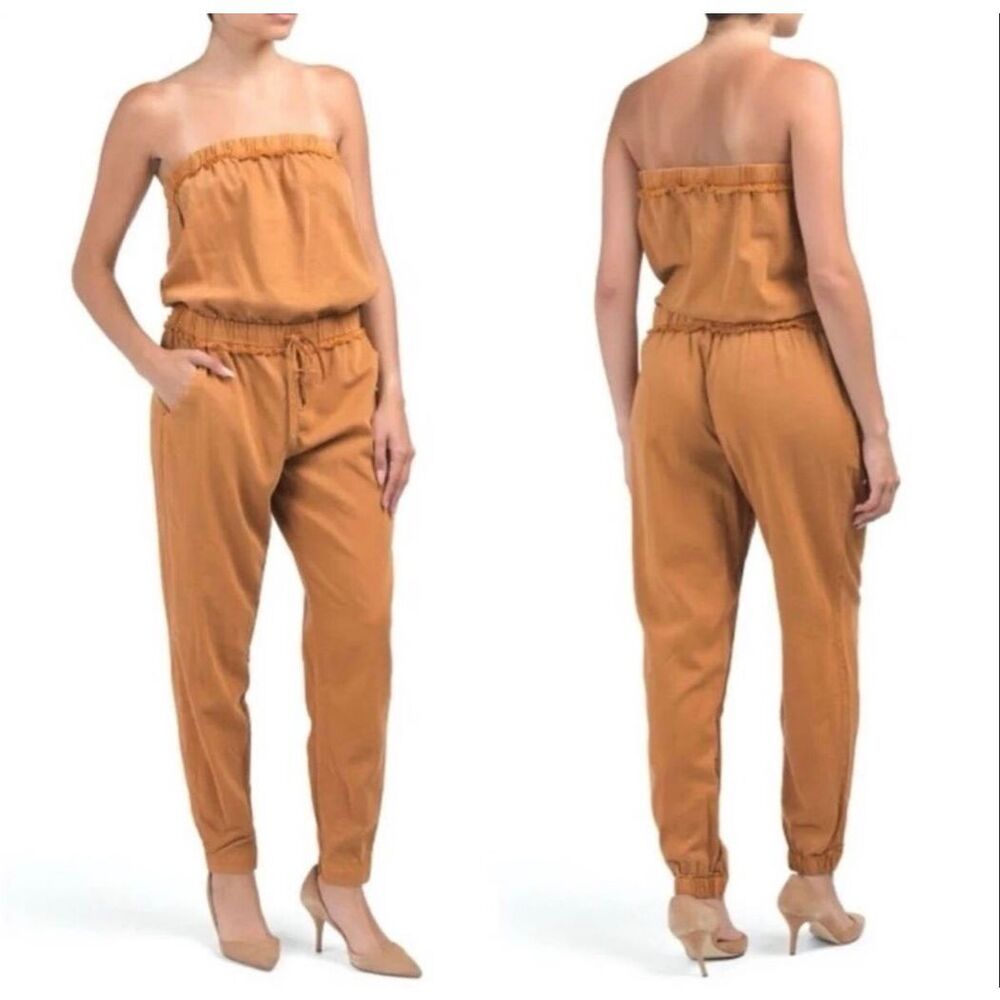 Young Fabulous & Broke Reece Strapless Jumpsuit Mustard Orange Size Small